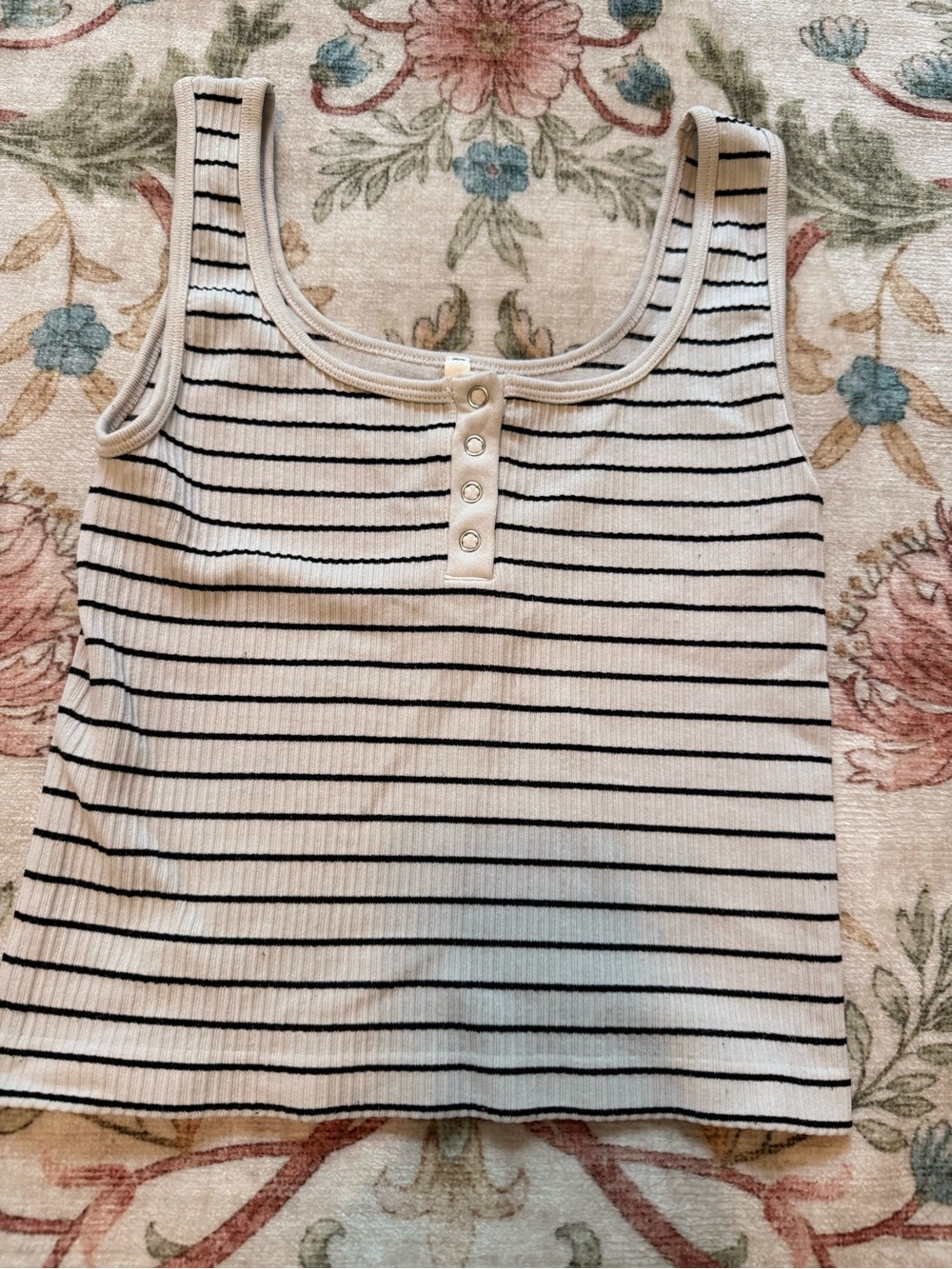 Active USA White Ribbed Henley Tank with Black Stripes